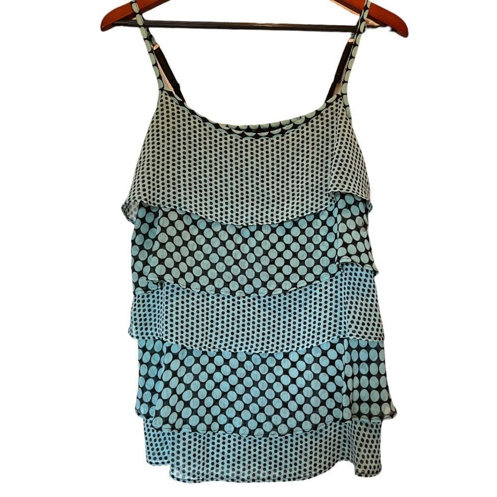 😊3/$30 NY&C sheer ruffle tank top, aqua & black Size M NWT 🏷
